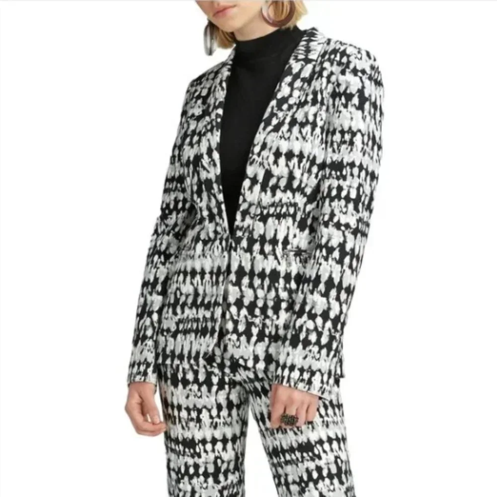 Badgley Mischka Studio Sylvie Stucco Print Notch Collar Stretch Blazer 6 NWT - Picture 2 of 13